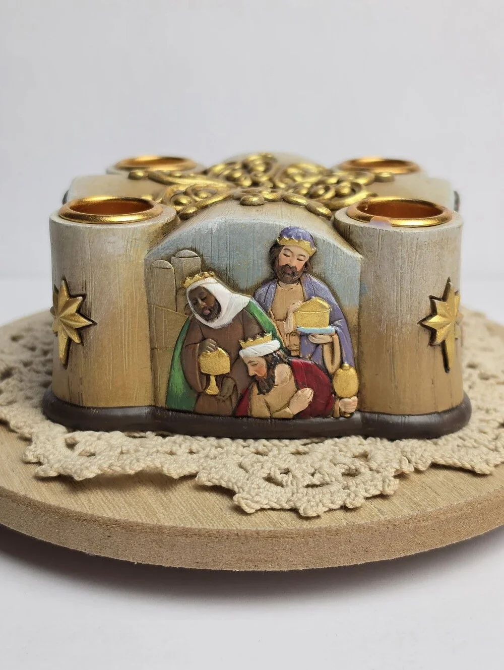 Nativity Christmas Advent Holy Family Candle Holder - Holds 4 Candles - New